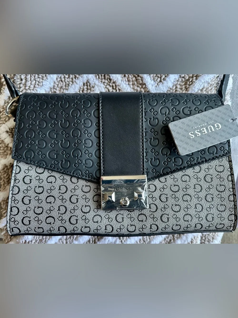 GUESS Los Angeles Two-Tone Monogram Flap Crossbody